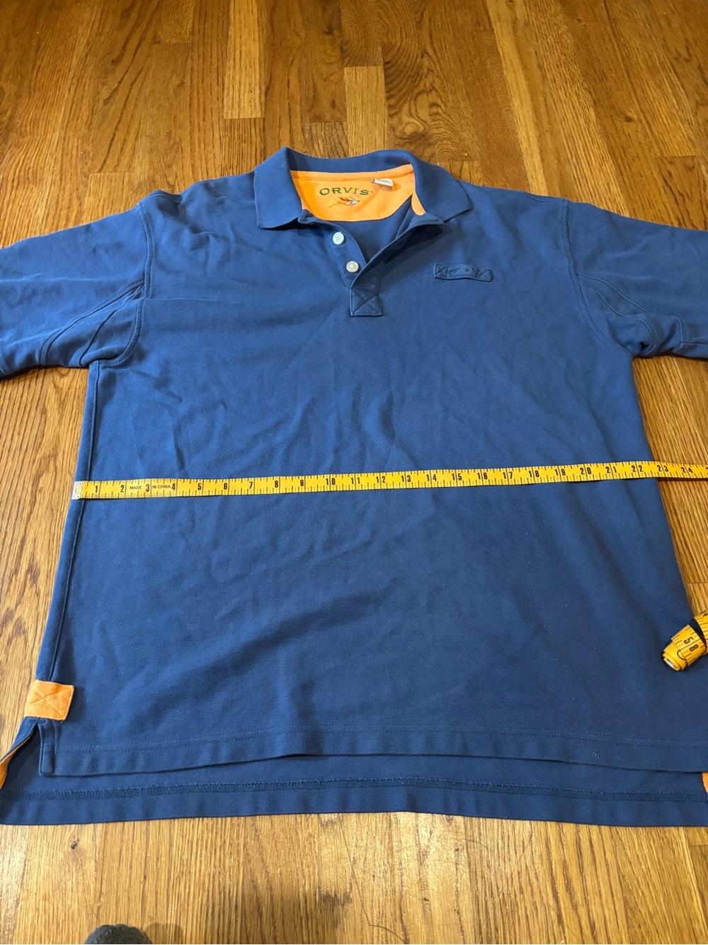Orvis Blue Polo with Orange Collar Accent